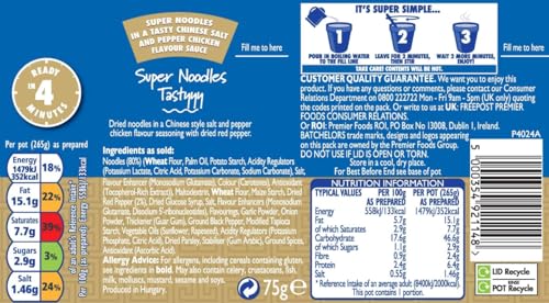Batchelors Super Noodles Chinese Salt & Pepper Chicken Flavour Instant Snack Pot 5