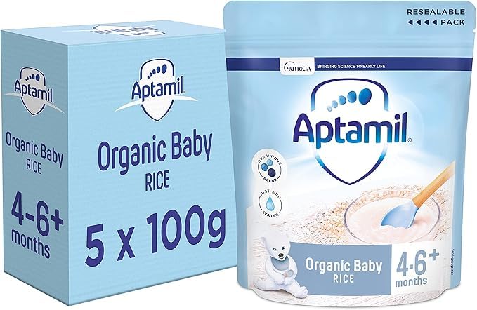 Aptamil Organic Baby Rice Cereal, 4-6+ Months, 100g (Pack of 5) 1