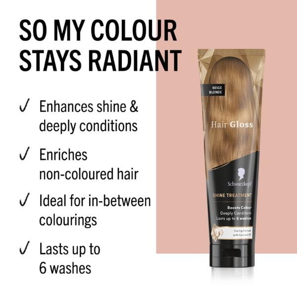Schwarzkopf Hair Gloss Beige Blonde - Semi-Permanent Colour Refresh, 150ml | Coconut Oil Infused | Enhances Shine & Reduces Breakage