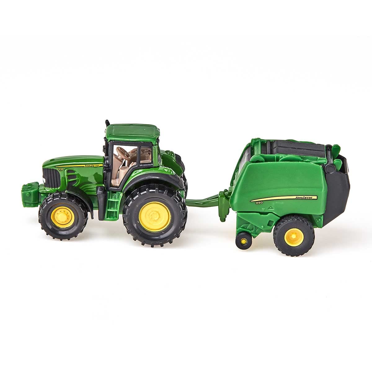 SIKU John Deere Tractor with Round Baler and 2 Bales 1:72 Scale | Metal/Plastic | Green