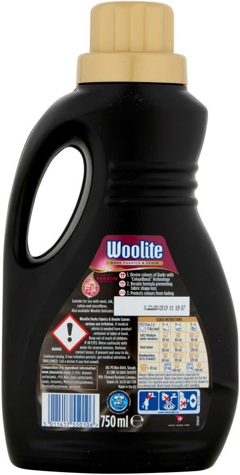 Woolite Dark Protection Laundry Detergent 750ml - 12 Washes, Colour-Boost Formula 5