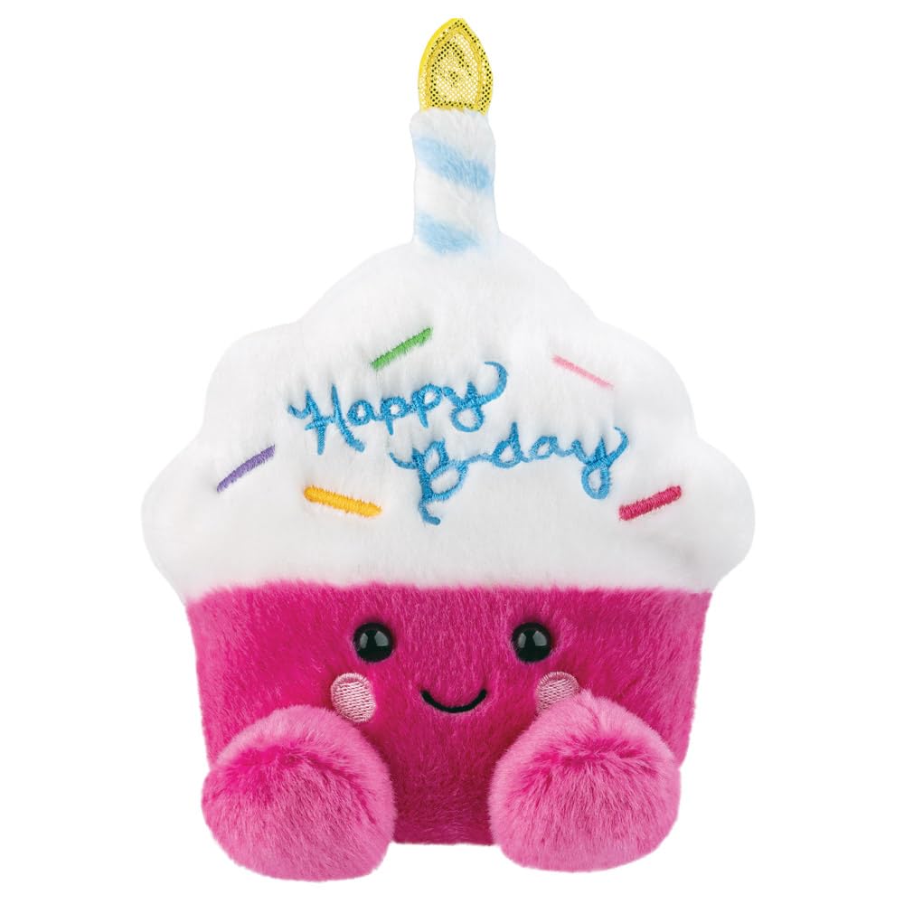 AURORA Palm Pals Sparkle Birthday Cupcake Soft Toy - 5in, Pink & White | Bean-Filled 1