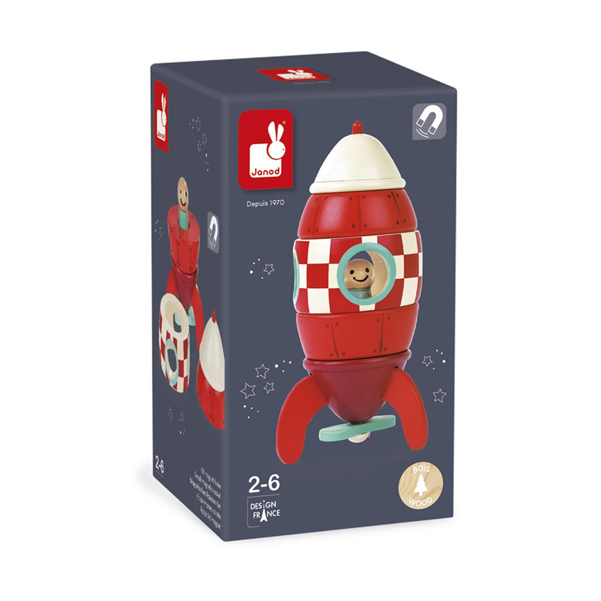 Janod Magnet Rocket Kit - Wooden Building Set for Toddlers 2-6 Years 11