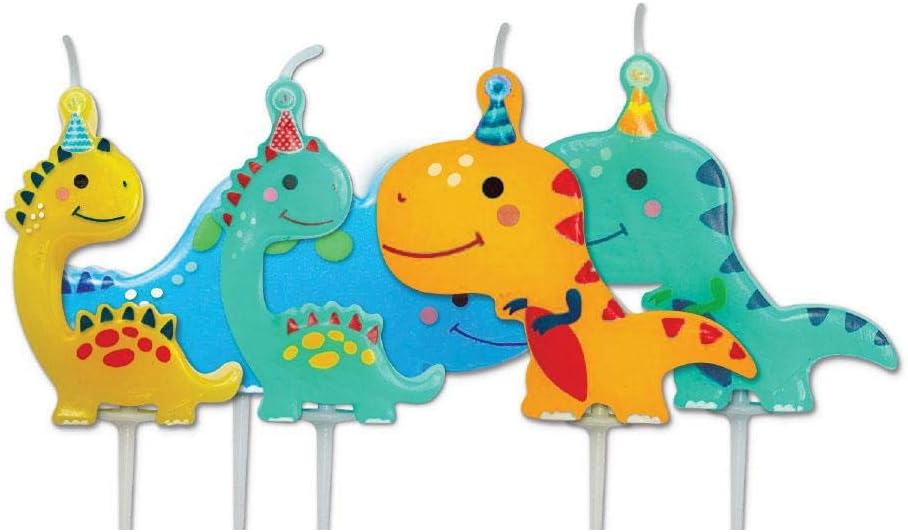 Anniversary House Dinosaur Party Pick Candles - Multicolour Cake Topper Decorations 1