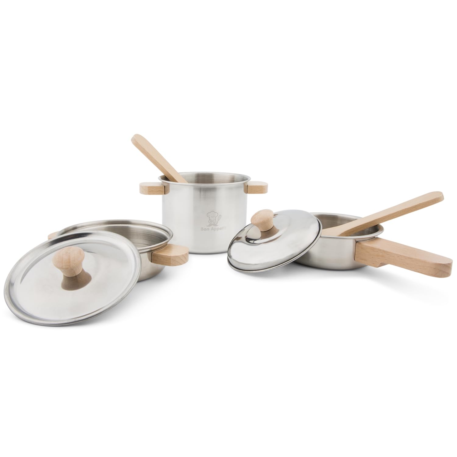 New Classic Toys Metal Pan Set - 7 Piece Pretend Play Kitchen Cookware for Little Chefs