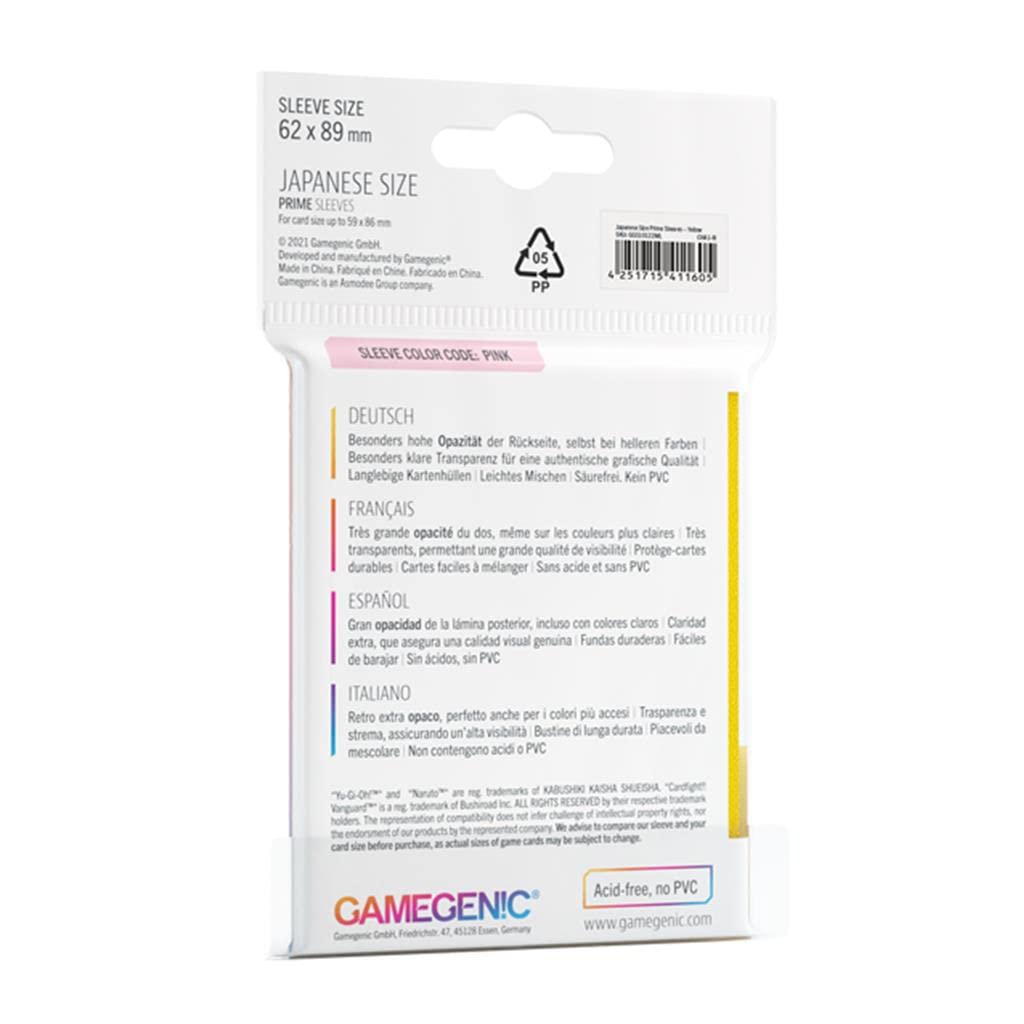 Gamegenic Prime Japanese Sized Sleeves - Yellow | 60 Count | 100 Micron Thickness 2