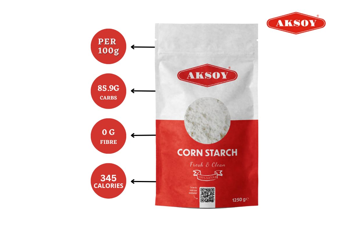 AKSOY 100% Pure Corn Starch | 1.25 KG Resealable Pouch | Non-GMO, Vegan Thickener for Gravy, Sauces, Baking & Puddings 2