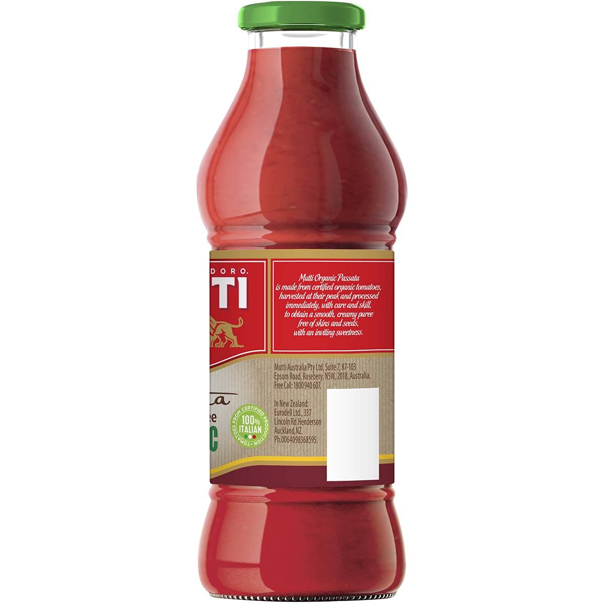 Mutti Organic Tomato Puree - Smooth & Velvety Texture | 560g Bottle