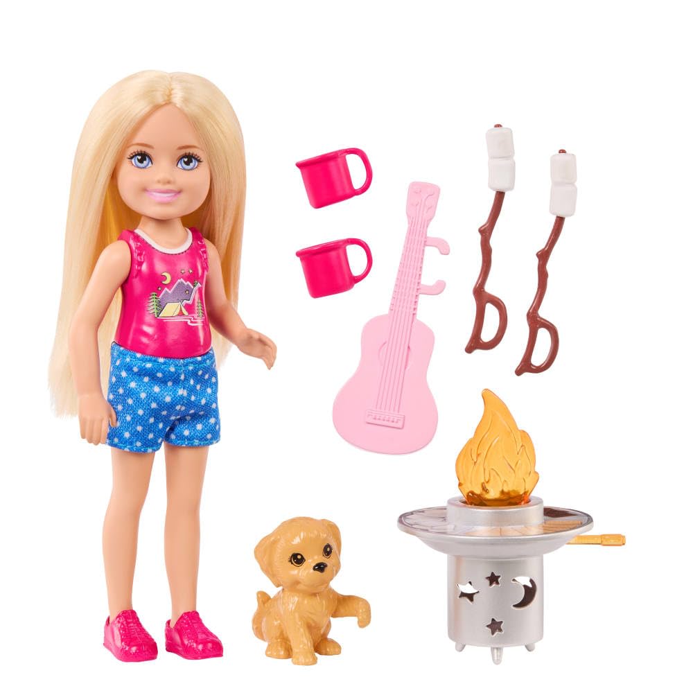 Barbie Chelsea Outdoor Adventures Playset - Chelsea Doll, Puppy, Campfire Accessories | Ages 3+ 5