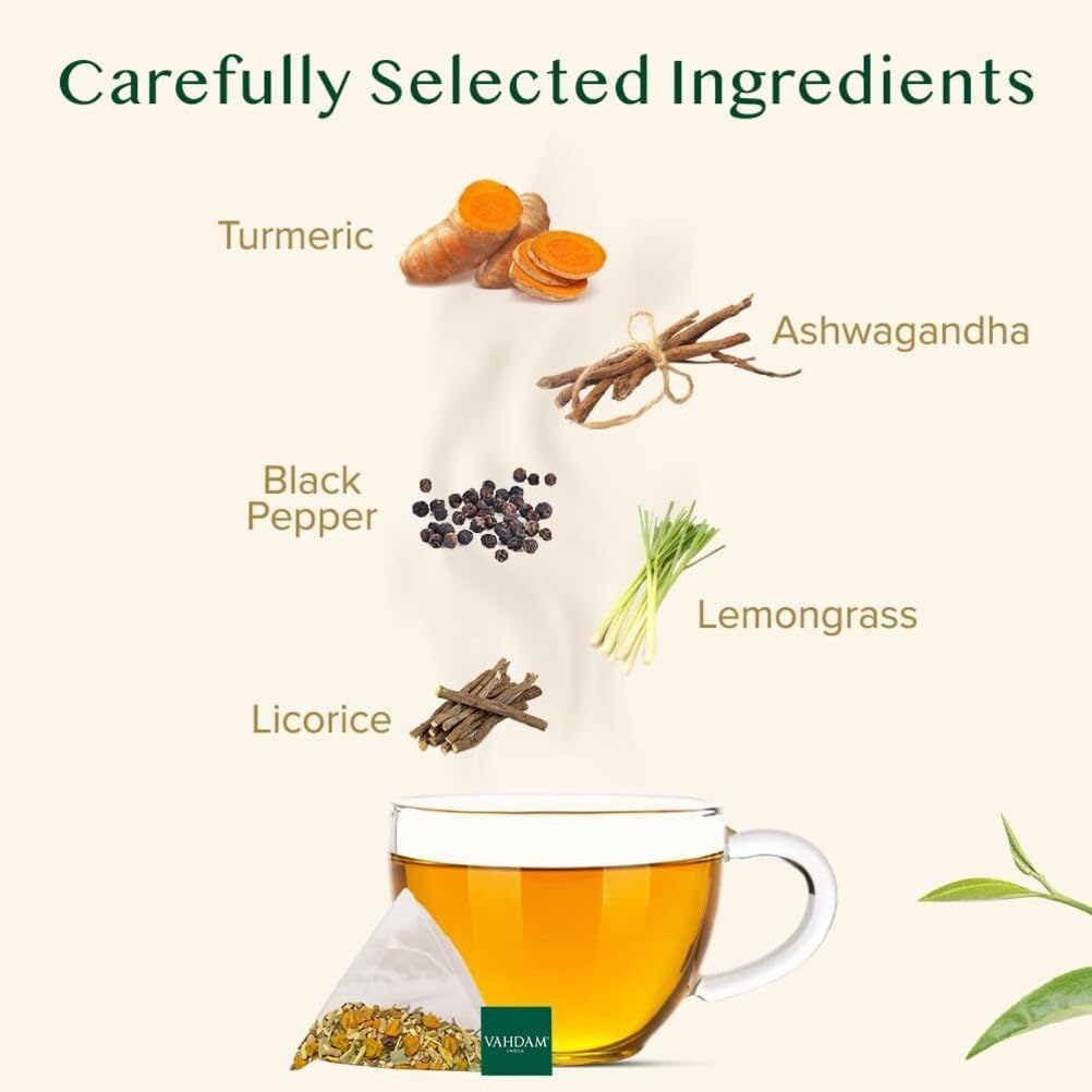 VAHDAM - Turmeric Ashwagandha Herbal Tea Bags (15 Count) 100% Pure Herbal Blend 3