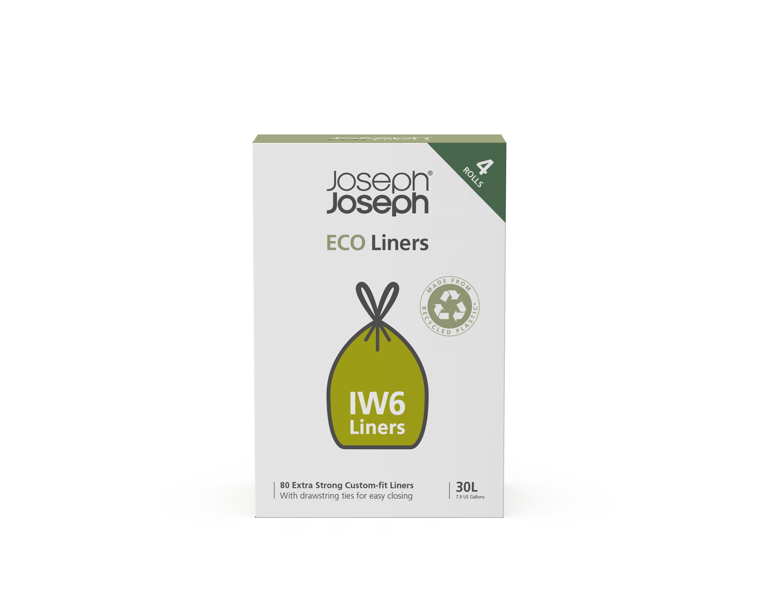 Joseph Joseph IW6 Eco Recycled Plastic Bin Liners - 30L Capacity, Grey, 80-Pack