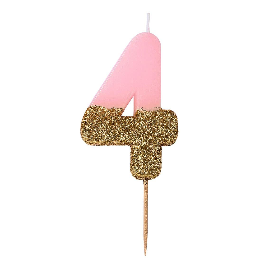 Talking Tables Pink Number 4 Candle with Gold Glitter - Birthday Cake Decoration 1