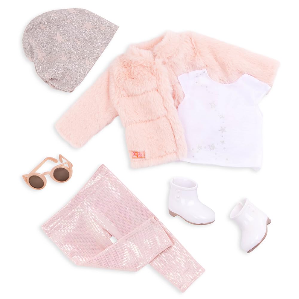 Our Generation Pink Faux-Fur Coat Outfit for 18-inch Dolls - Fashion Playset for Ages 3+ 6