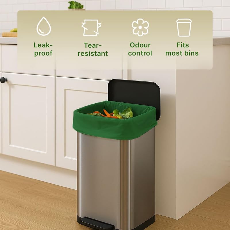 CareBee Biodegradable Kitchen Bin Bags - 50L Capacity, 30 Count | Compostable & Tear Resistant 2