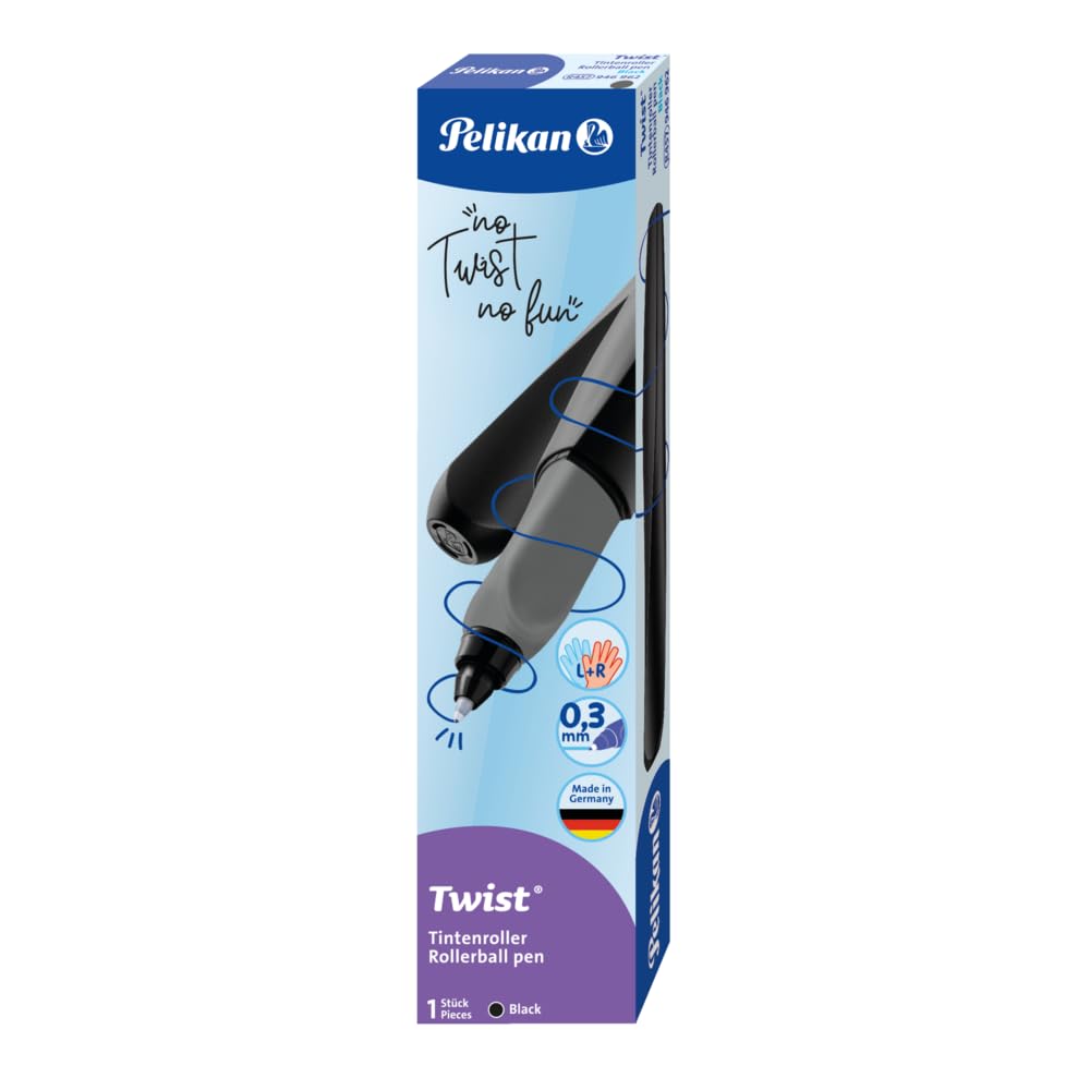 Pelikan Twist Rollerball Pen 946962 - Ambidextrous Ergonomic Design | Black Plastic | Includes 2 Blue Ink Cartridges 8