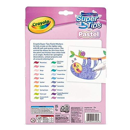 CRAYOLA Pastel SuperTips Washable Markers - 20 Count Conical Tip for Fine & Thick Strokes 2