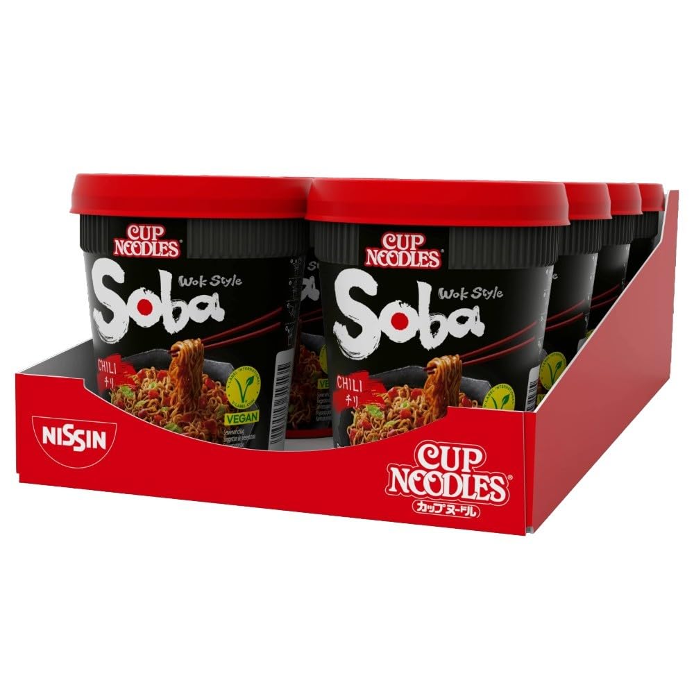 NISSIN Cup Noodles Soba Wok Style Chilli Flavoured Instant Noodles, 92 g, Pack of 8