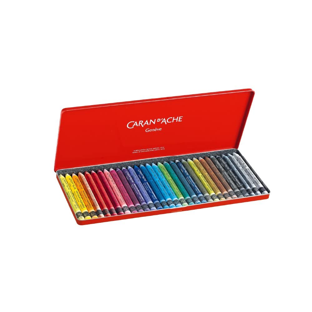 Caran d'Ache NeoColor II Water Soluble Wax Pastel Set - 30 Multi-Colour Sticks | Dry or Wet Use