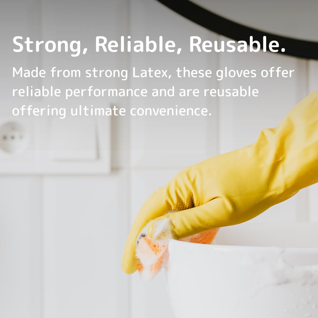 Essentialz Yellow Latex Household Gloves - Reusable, Powder-Free, Size L | CE Certified 3