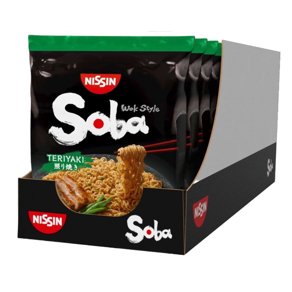 NISSIN Soba Wok Style Teriyaki Flavoured Instant Noodles - 110 g Packet (Pack of 9)
