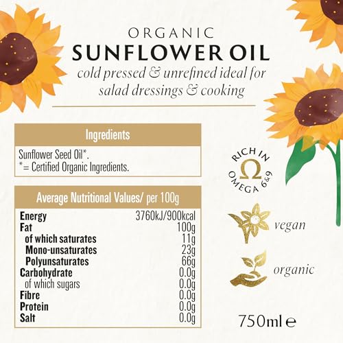 Biona Organic Sunflower Oil 750ml - Cold Pressed Unrefined - Great Taste Award Winner 2
