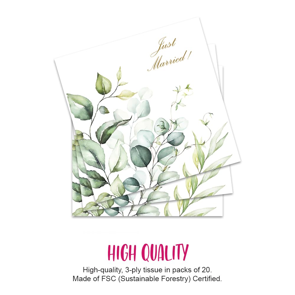 Anniversary House Eucalyptus Foliage Wedding Lunch Napkins - 3 Ply, 33cm Opened | Pack of 20