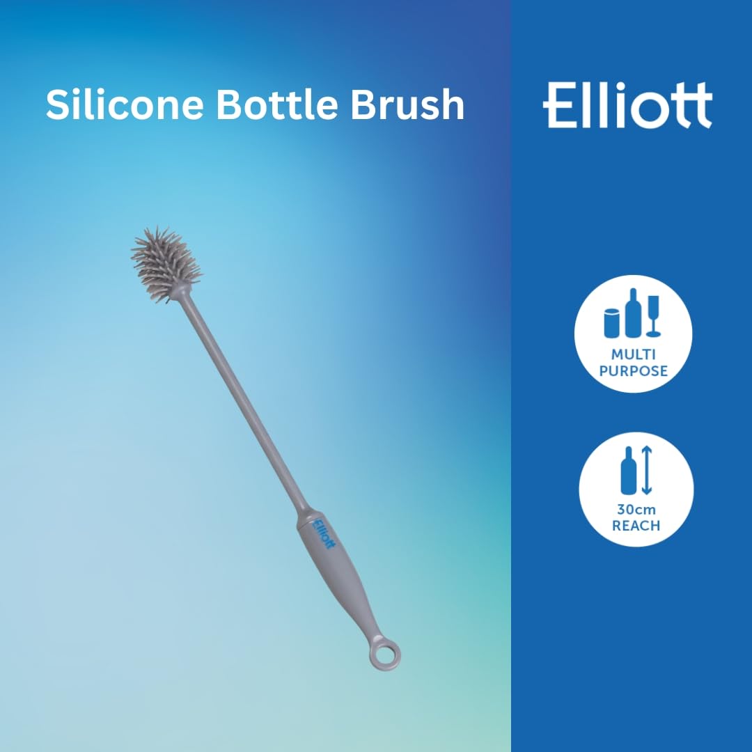 Elliott Silicone Bottle Brush - Flexible, Hygienic & Scratch-Free Cleaning | Grey | 300mm Length