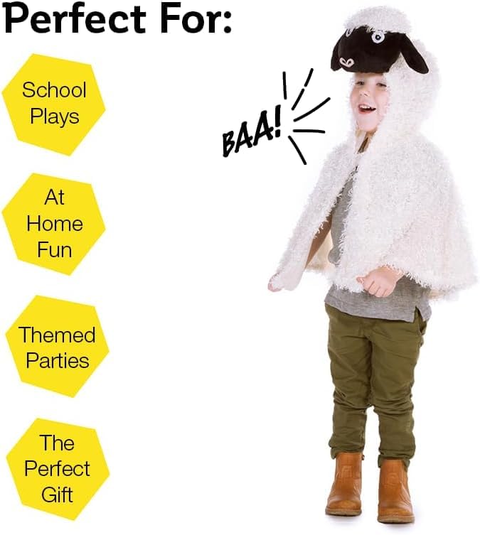 Sheep Cape Dress Up Costume - Soft Plush Hood with Velcro Fastening for Kids 3-7 Years 14
