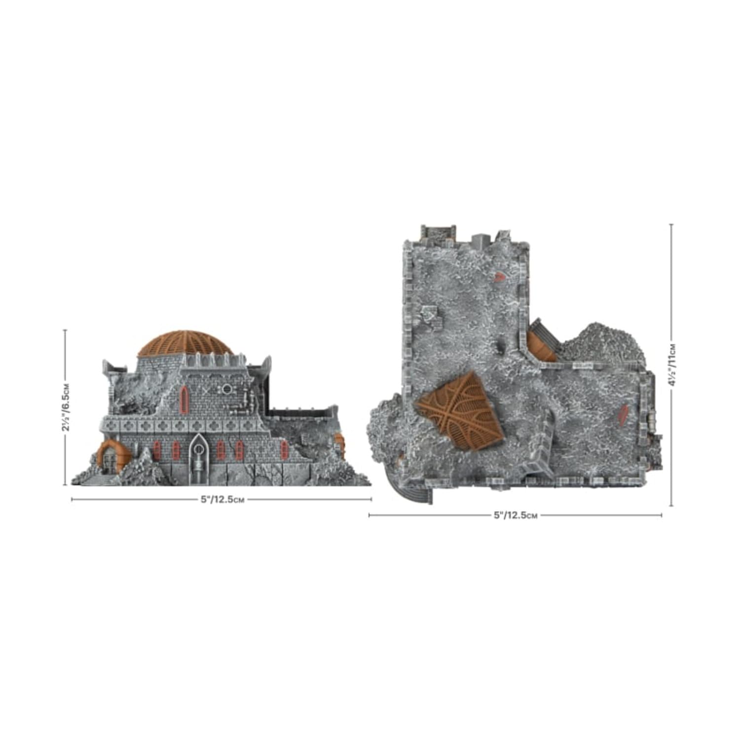 Gale Force Nine Mundus Imperialis Librarium - 2 Painted Damaged & Destroyed Buildings | Resin | Military Green 2