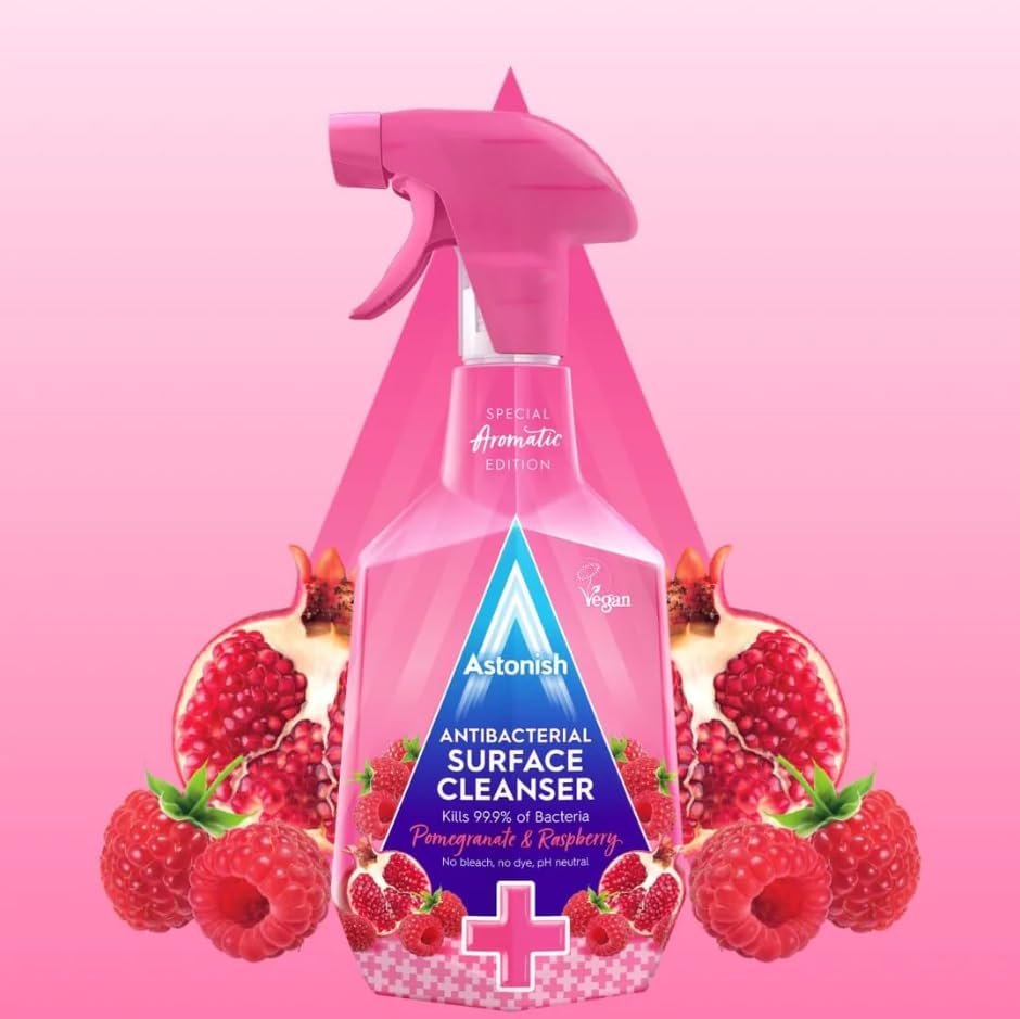Astonish Special Aromatic Edition Multi-Purpose Anti-Bacterial Surface Cleaner - Kills 99.9% Bacteria | 750ml Spray | Pomegranate & Raspberry Scent