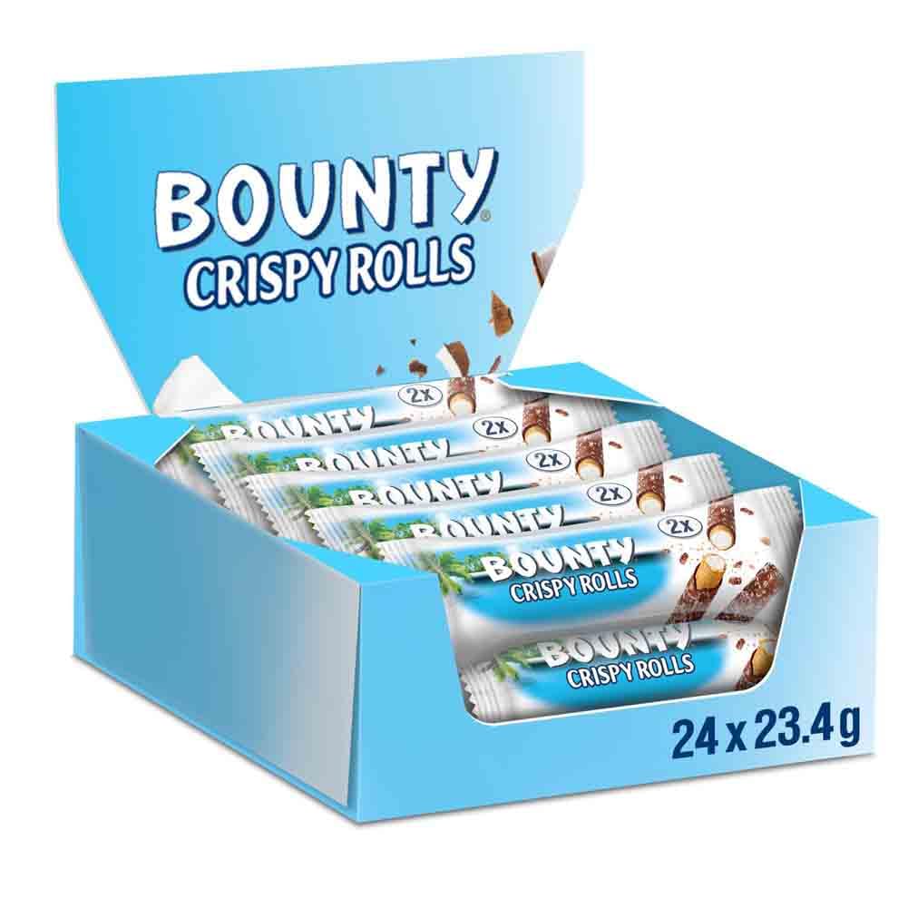 Bounty Crispy Rolls, Milk Chocolate, Coconut, Biscuit Snack Bar, 24-Pack 1
