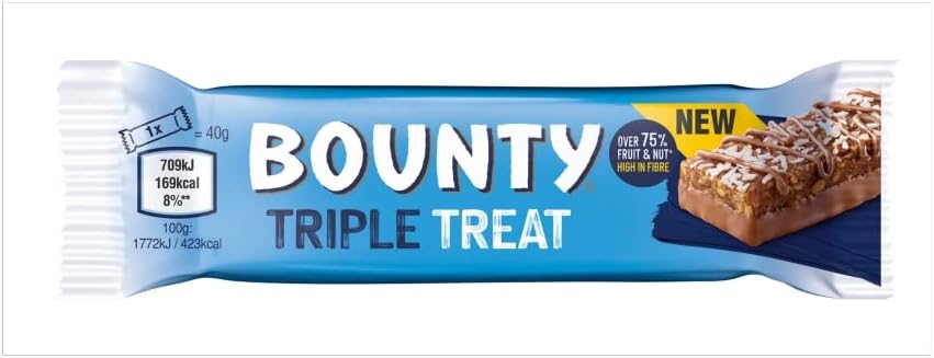 Bounty Triple Treat Fruit & Nut Chocolate Bars, Milk Chocolate Snacks with Dates, Raisins & Peanuts, 18-Pack 2
