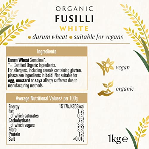 Biona Organic White Fusilli 1kg - Made with Fine Italian Durum Wheat 2