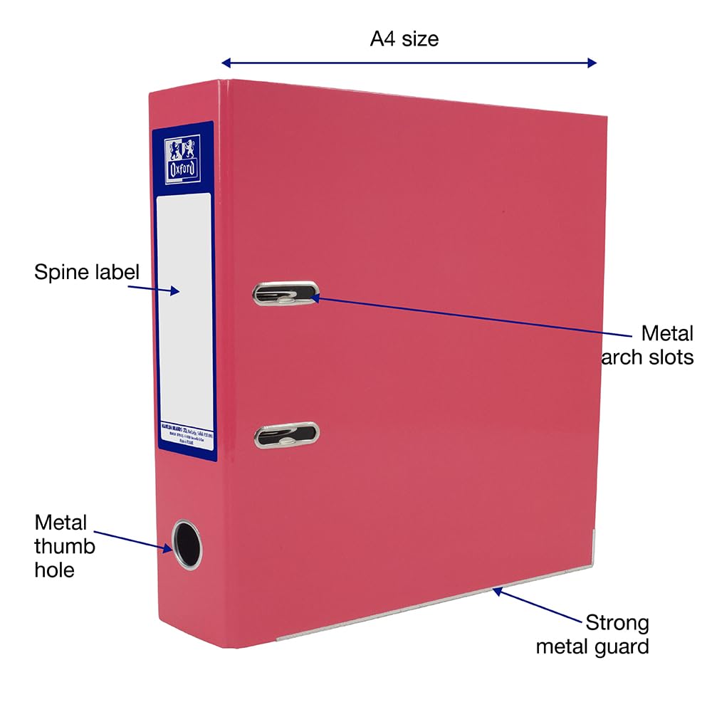 Oxford Premium A4 Lever Arch File, Pink Single Folder, Heavy Duty