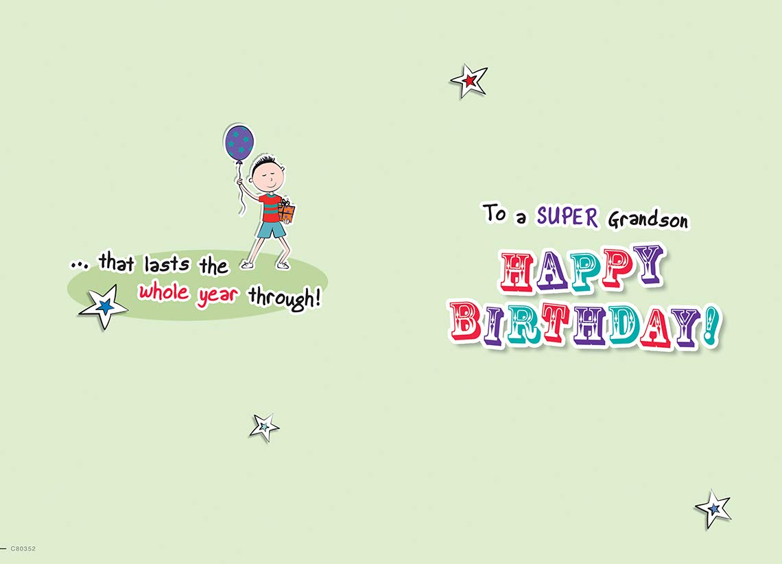 Piccadilly Greetings Grandson Birthday Card by Regal Publishing | 9 x 6 Inches | Beige, Red, Yellow