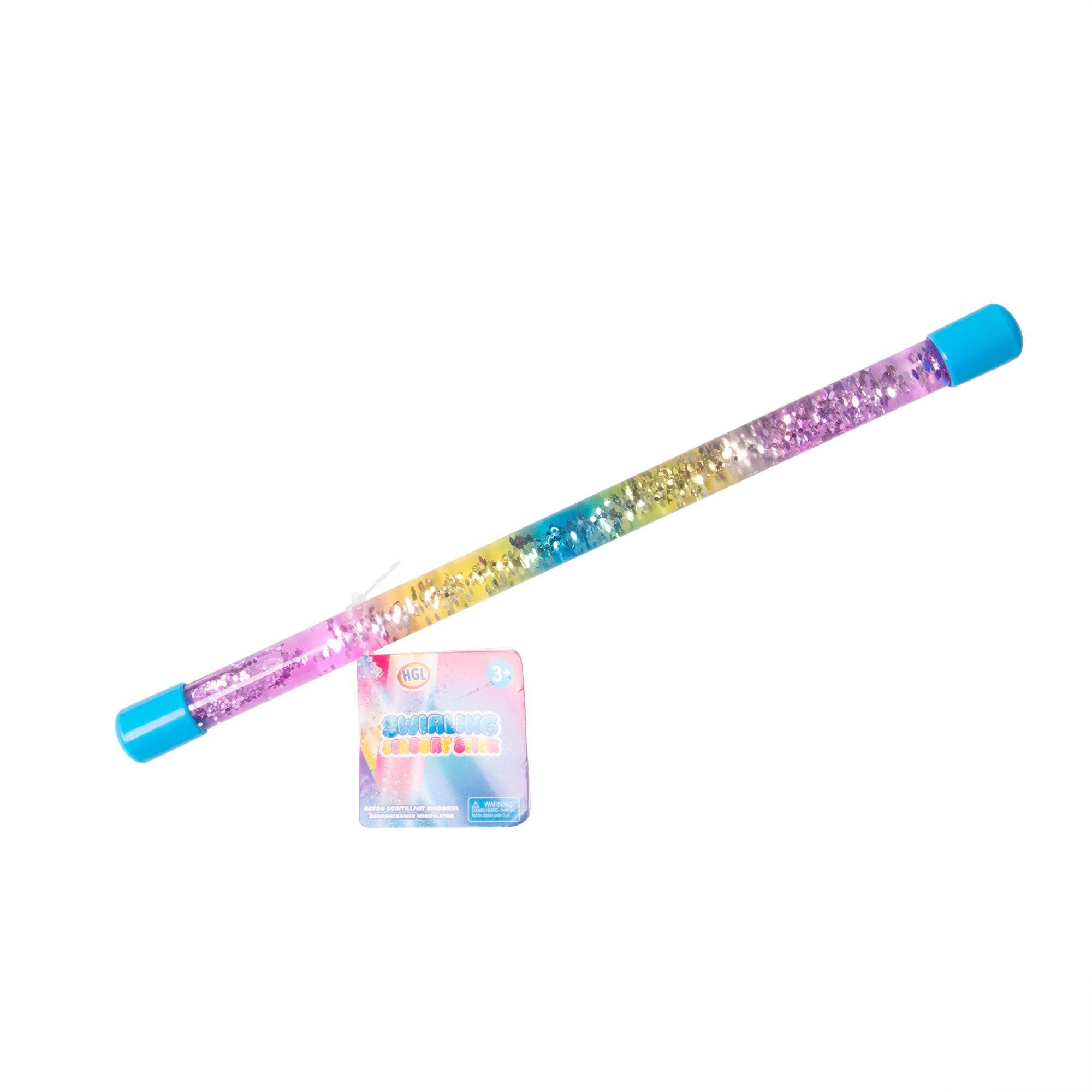 HGL Sensory Fidget Stick - Rainbow Glitter Swirl | Pink & Blue Ends | Ages 3+