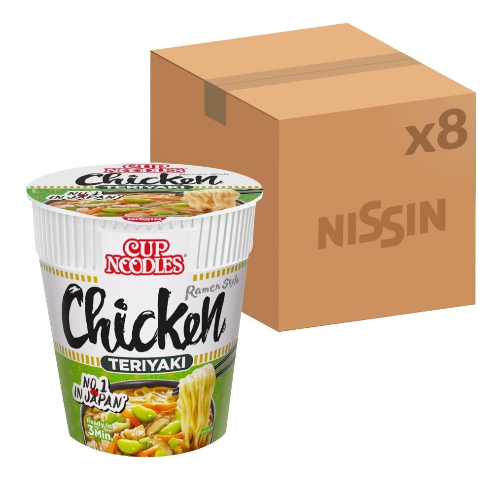 NISSIN Cup Noodles Chicken Teriyaki Flavoured Instant Noodles - 70g Pot (Pack of 8)