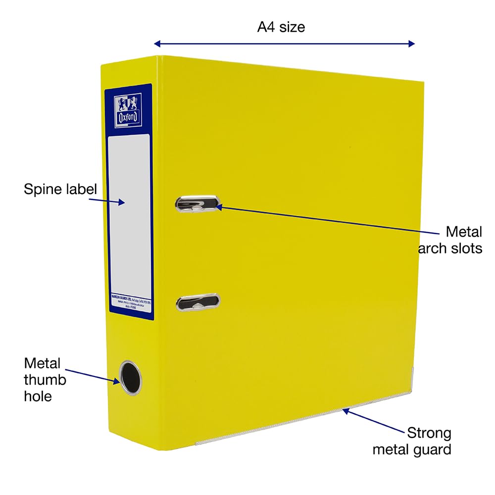 Oxford Premium A4 Lever Arch File - Heavy Duty Filing | 70mm Spine | Yellow