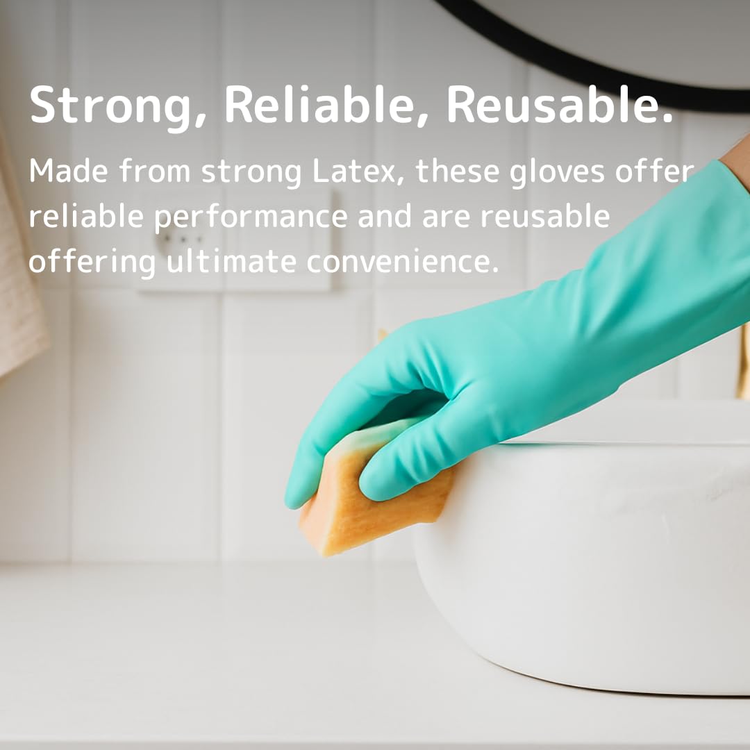 Essentialz Green Heavy Duty Latex Household Gloves - Size L, Reusable, CE CAT III Certified 2