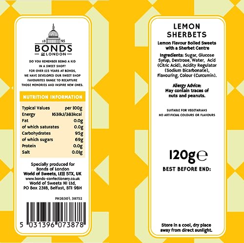 Bonds Lemon Sherbets 120g - Fizzy Lemon Sherbert Sweets with Tangy Centre 2