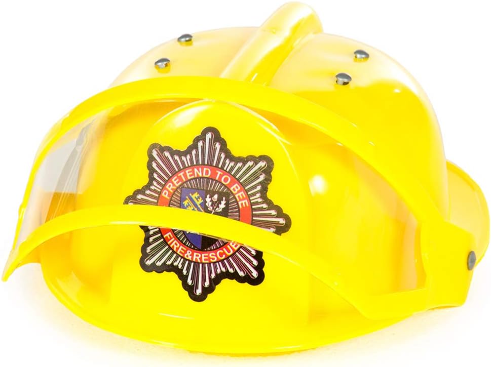 Pretend to Bee Firefighter Helmet with Visor, Kids Fireman Costume Accessory, Yellow Dress Up Helmet for Pretend Play