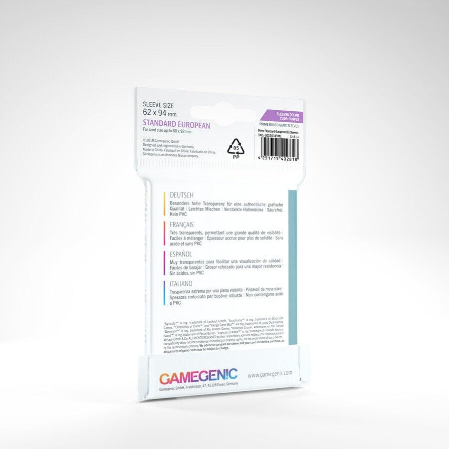 Gamegenic Prime Standard Sleeves 62 x 94 mm (50) Clear for European-Sized Cards 3