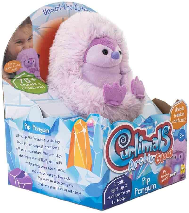 Curlimals Pip Penguin Arctic Glow Interactive Plush Toy - Light-Up & Talking Soft Toy for Kids 6