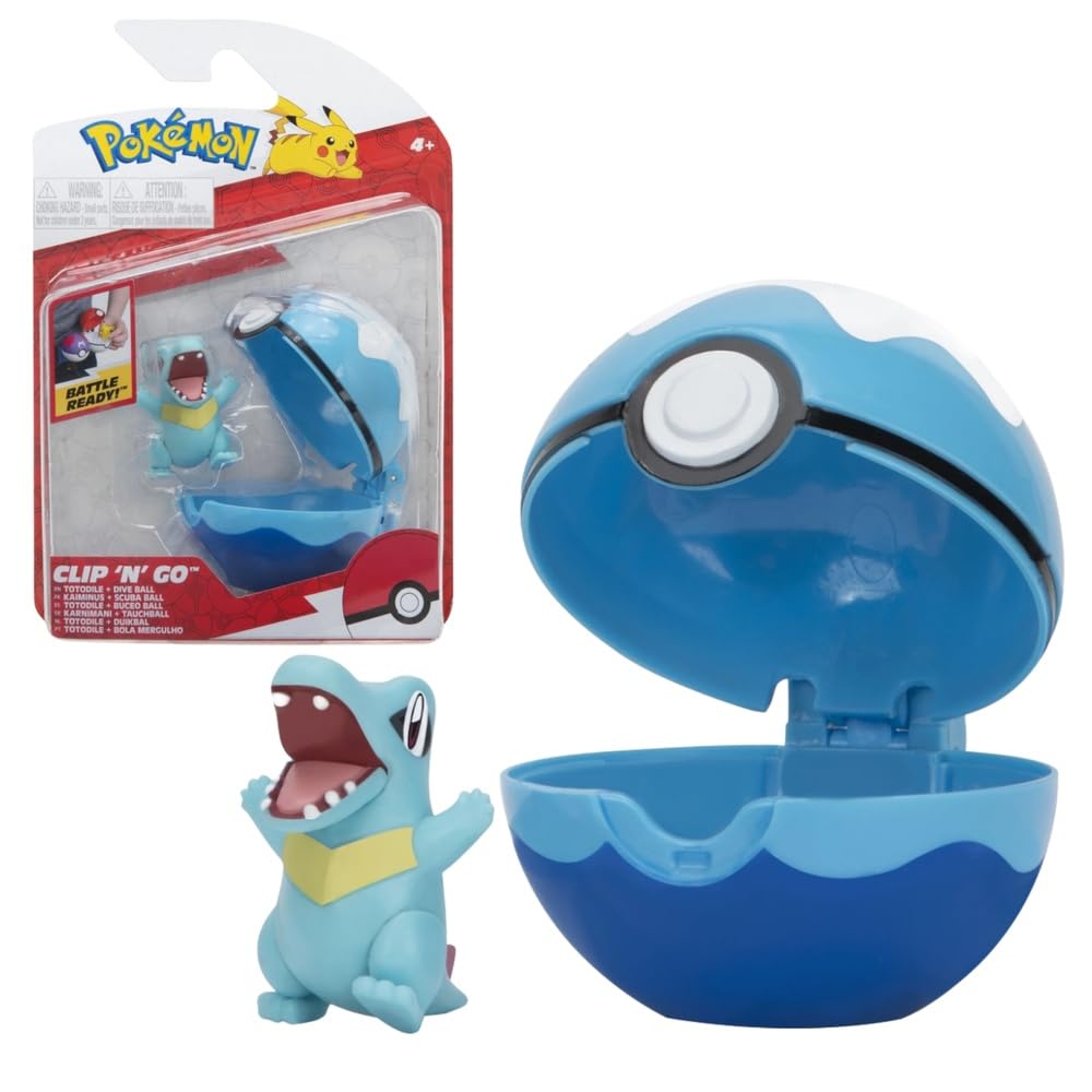 Pokémon Clip N Go Pokeball & 5 cm Totodile Figure - Portable Battle Play for Kids 1