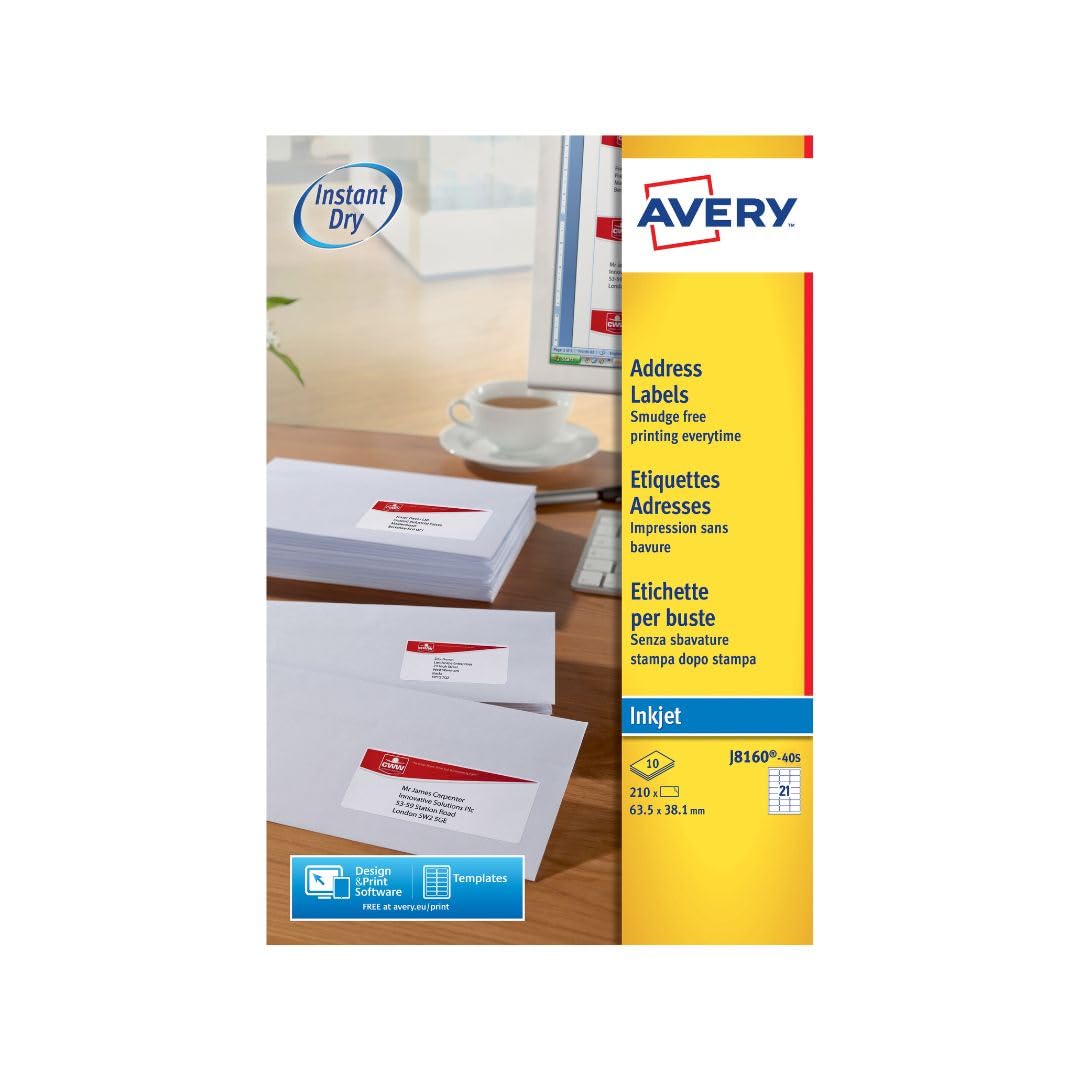 AVERY Smudge Free Printable Address Labels for Inkjet Printers | 63.5 x 38.1 mm | 210 Labels 1