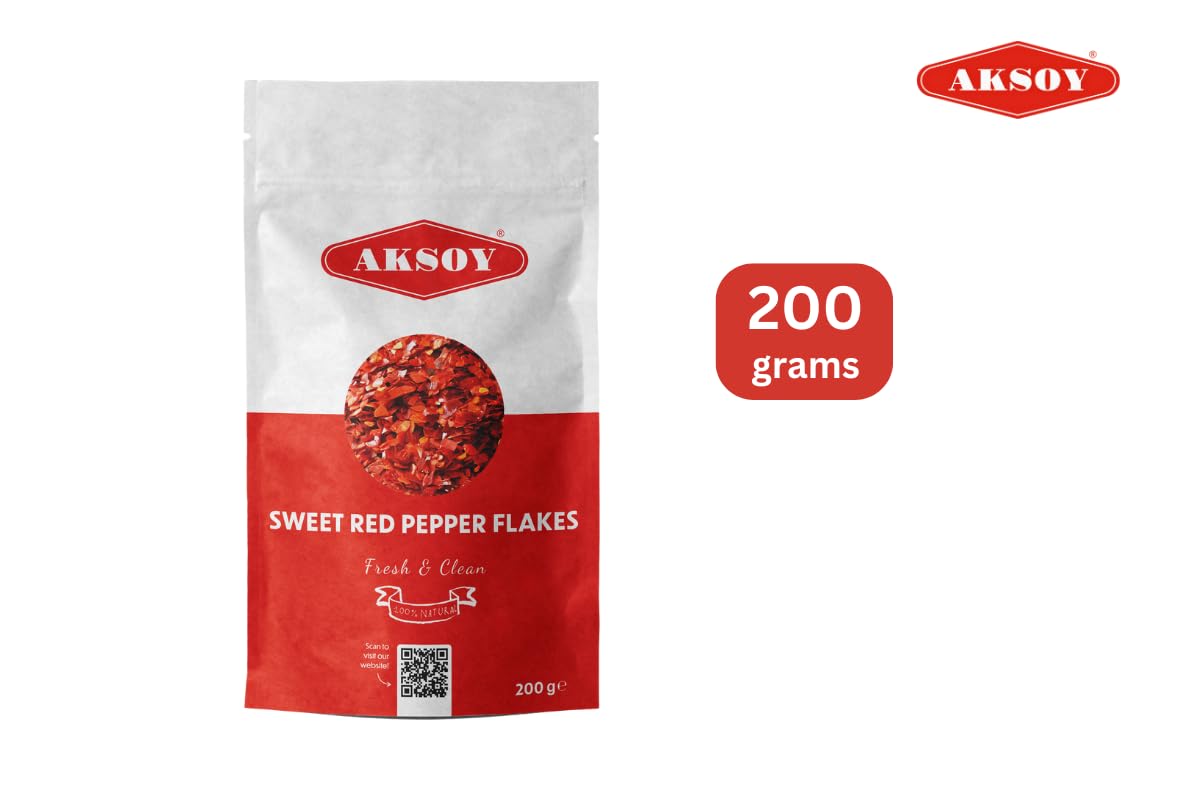 Aksoy Premium Turkish Sweet Red Pepper Flakes 200g - Mild & Sweet Flavor, Resealable Pack 2