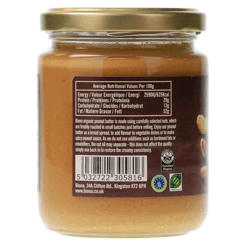 Biona Organic Crunchy Peanut Butter No Salt, 250g 2