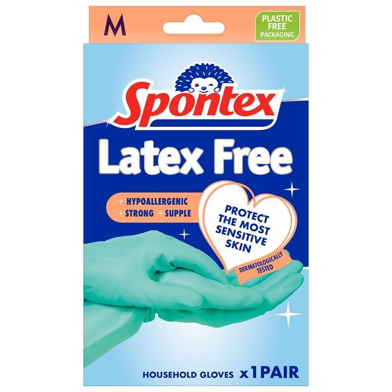 Spontex Latex Free Cleaning Gloves - Hypoallergenic | Size M | Peach