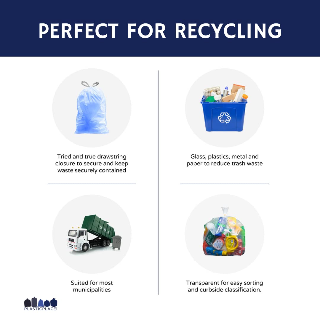Plasticplace Custom Fit Trash Bags - Tear Resistant 1.2 Mil | Drawstring Closure | 100 Count Blue Bags 4