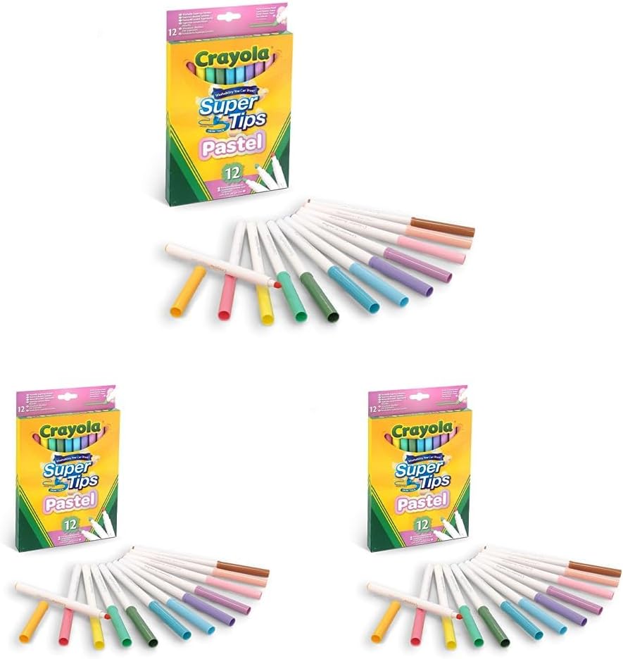 CRAYOLA Pastel SuperTips Washable Markers - Washable Felt Tip Pens for Kids, Ages 3+, Pack of 36 1